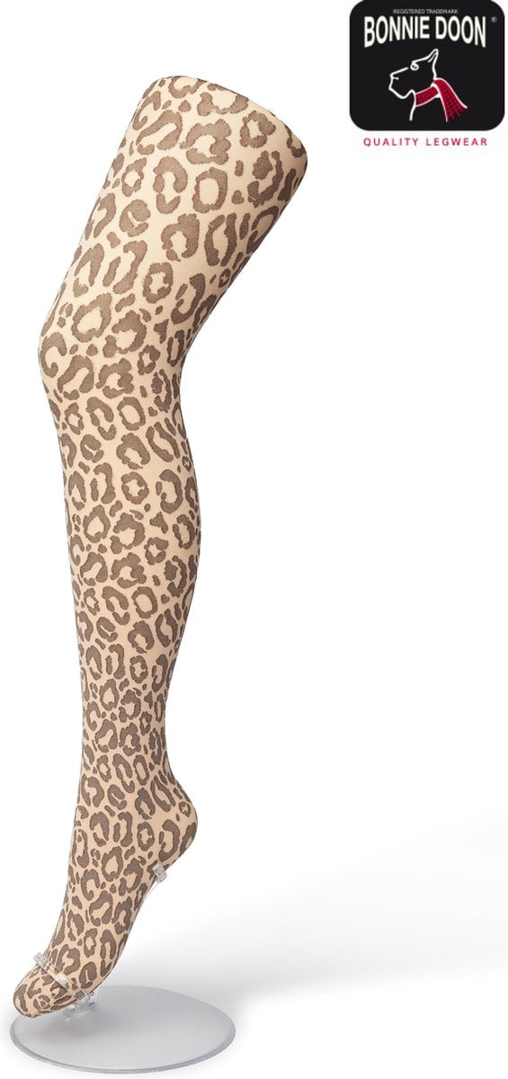 Bonnie Doon Dames Panterprint Panty 100 Denier Beige maat S/M - Chique Panty - Leopard Dessin - Brede Boord - Comfort - Panter Print - Jaguar - Dieren Print - Jaguar Tights - Feestelijk - Licht Roze - Almost Apricot - BP211904 (8717394456024)