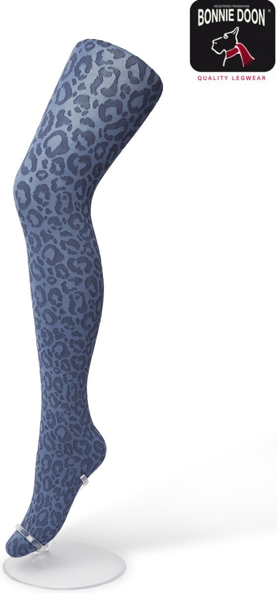 Bonnie Doon Dames Panterprint Panty 100 Denier Blauw maat L/XL - Chique Panty - Leopard Dessin - Brede Boord - Comfort - Panter Print - Jaguar - Dieren Print - Jaguar Tights - Feestelijk - Bering Sea - BP211904.3 (8717394456055)