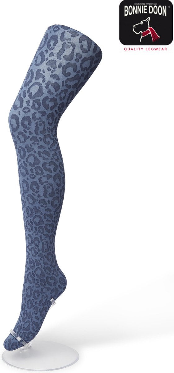 Bonnie Doon Dames Panterprint Panty 100 Denier Blauw maat S/M - Chique Panty - Leopard Dessin - Brede Boord - Comfort - Panter Print - Jaguar - Dieren Print - Jaguar Tights - Feestelijk - Bering Sea - BP211904.2 (8717394456048)