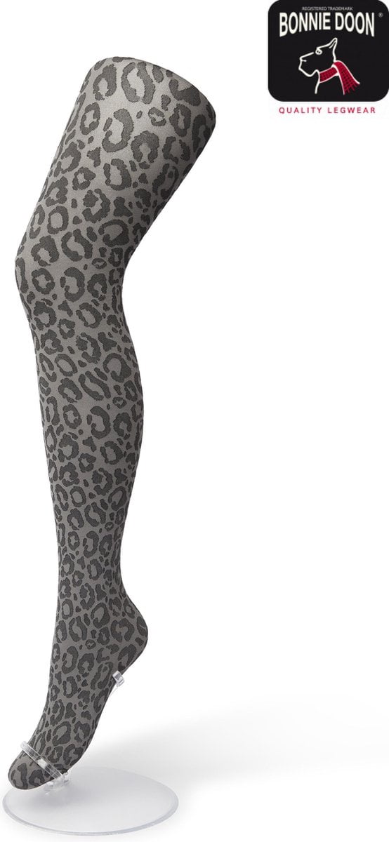 Bonnie Doon Dames Panterprint Panty 100 Denier Grijs maat S/M - Chique Panty - Leopard Dessin - Brede Boord - Comfort - Panter Print - Jaguar - Dieren Print - Jaguar Tights - Feestelijk - Grey - BP211904.6 (8717394456086)