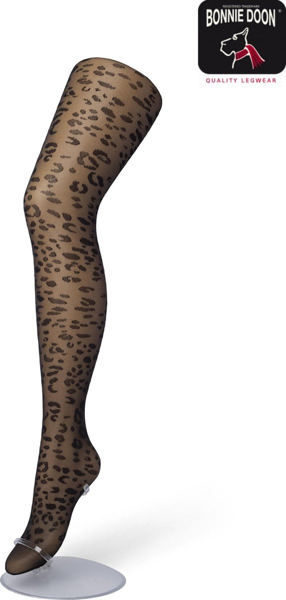 Bonnie Doon Dames Panterprint Panty 20 Denier Zwart maat L/XL - Chique Panty - Leopard Dessin - Brede Boord - Comfort - Panter Print - Dieren Print - Panther Tights - Feestelijk - Black - BP201909.1 (8717394440481)