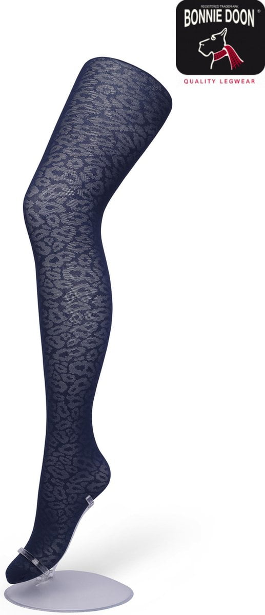 Bonnie Doon Dames Panterprint Panty 40 Denier Donker Blauw maat L/XL - Chique Panty - Leopard Dessin - Brede Boord - Comfort - Panter Print - Dieren Print - Panther Texture Tights - Feestelijk - Donkerblauw - Black Iris - BP211909.4 (8717394456444)