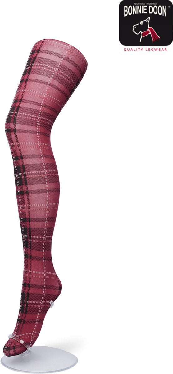 Bonnie Doon Dames Panty met Ruiten 40 Denier Donker Rood maat L/XL - Ruit Motief - Ruitjes Print - Uitstekende pasvorm - Gladde Naden - London Checks Tights - Heerlijk Comfortabel - Bordeaux - Donkerrood - Rhododendron - BP211910.7 (8717394456567)