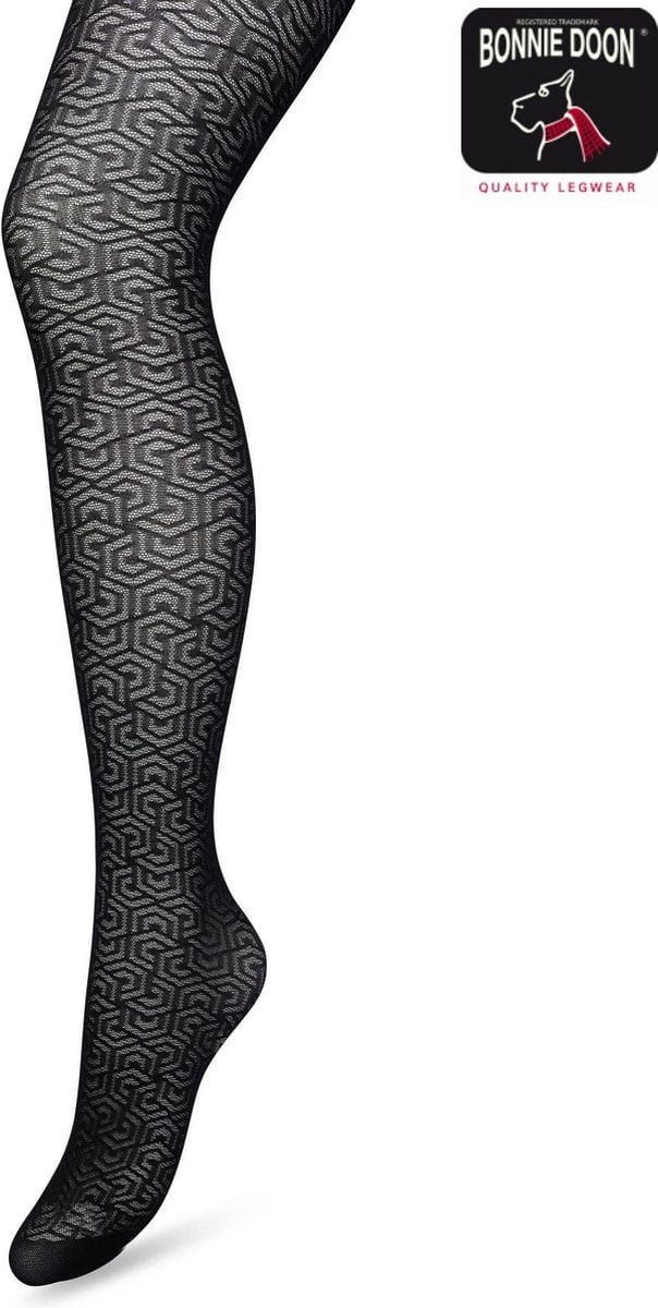 Bonnie Doon Grafische Panty 40 Denier Zwart Dames maat S/M - Grafisch - Print - Gladde Naden - Maximaal Draagcomfort - Chique Panty - Feestelijk - Eclectic Tights - Black - BP221911 (8717394466139)