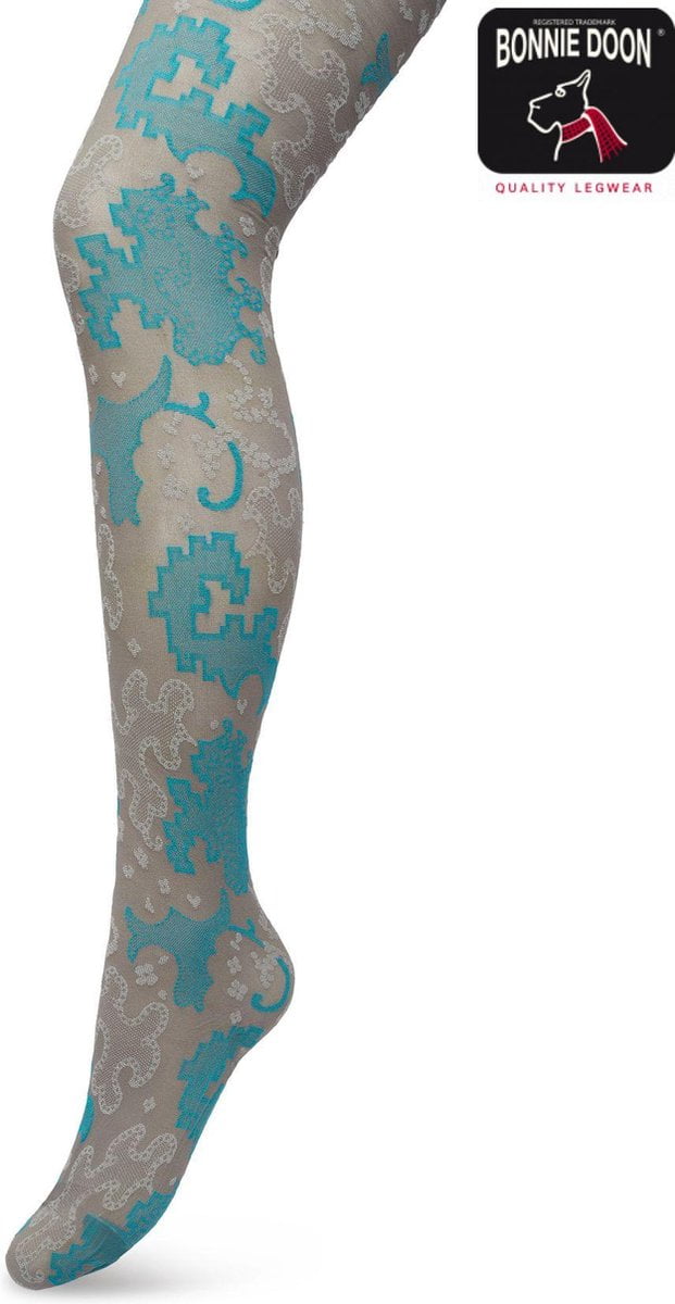 Bonnie Doon Grafische Panty 60 Denier Grijs/Blauw Dames maat L/XL - Grafische Print - Gladde Naden - Maximaal Draagcomfort - Ornament Tights - Chique Panty - Feestelijk - Grey - BP221909.3 (8717394472239)