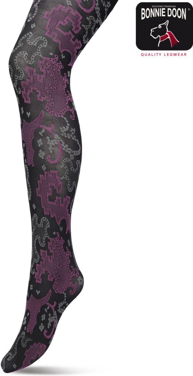 Bonnie Doon Grafische Panty 60 Denier Zwart Dames maat L/XL - Grafische Print - Gladde Naden - Maximaal Draagcomfort - Ornament Tights - Chique Panty - Feestelijk - Black - BP221909.1 (8717394472215)