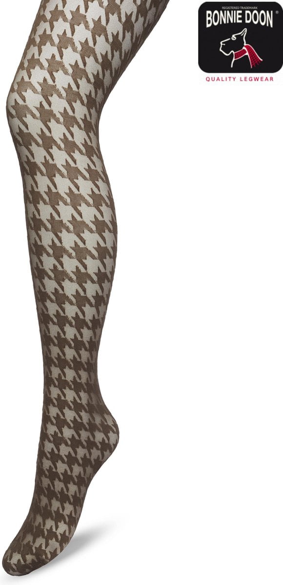 Bonnie Doon Houndstooth Panty 50 Denier Bruin Dames maat S/M - Pied de Poule - Print - Gladde Naden - Maximaal Draagcomfort - Houndstooth Tights - Chique Panty - Feestelijk - Donkerbruin - Bracken - BP221903.10 (8717394471942)