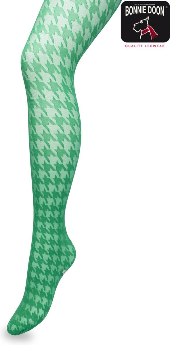 Bonnie Doon Houndstooth Panty 50 Denier Groen Dames maat L/XL - Pied de Poule - Print - Gladde Naden - Maximaal Draagcomfort - Houndstooth Tights - Chique Panty - Feestelijk - Fel Groen - Jellybean - BP221903.5 (8717394471898)