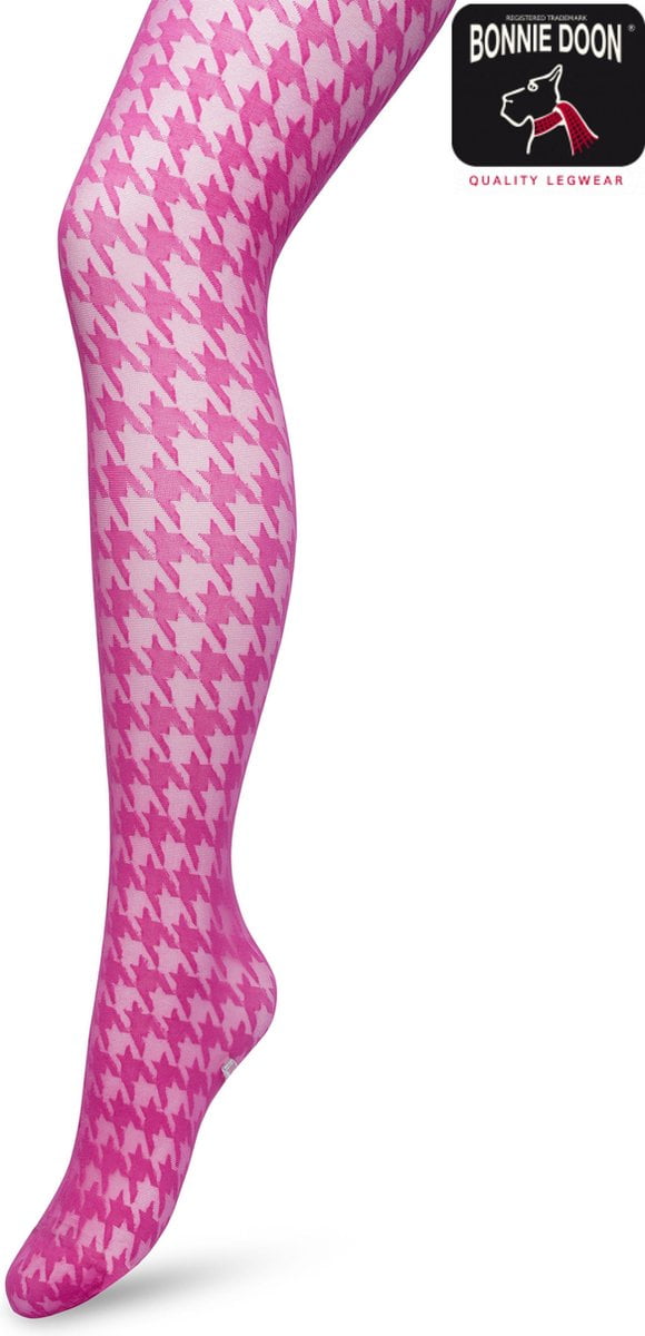 Bonnie Doon Houndstooth Panty 50 Denier Roze Dames maat L/XL - Pied de Poule - Print - Gladde Naden - Maximaal Draagcomfort - Houndstooth Tights - Chique Panty - Feestelijk - Fel Roze - Rose Violet - BP221903.9 (8717394471935)