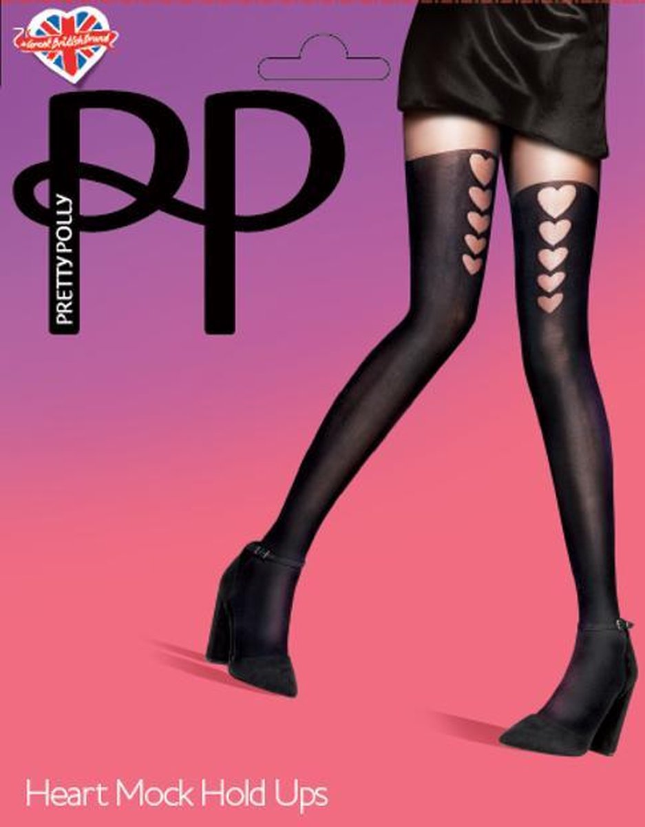 Pretty Polly Heart Mock Hold Up Panty - Zwart - One Size - Eur 36 tot 42 - Auu9 (5053014429300)