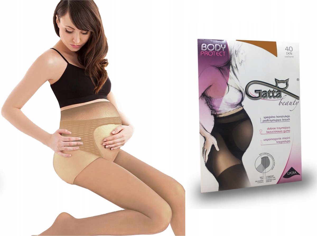 GATTA - Zwangerschapspanty - 40 DEN - Maat L - Beige/Gouden - Dames Panty - Zwanger - Panty Zwangerschap - ( 1 stuks ) (8721008929378)