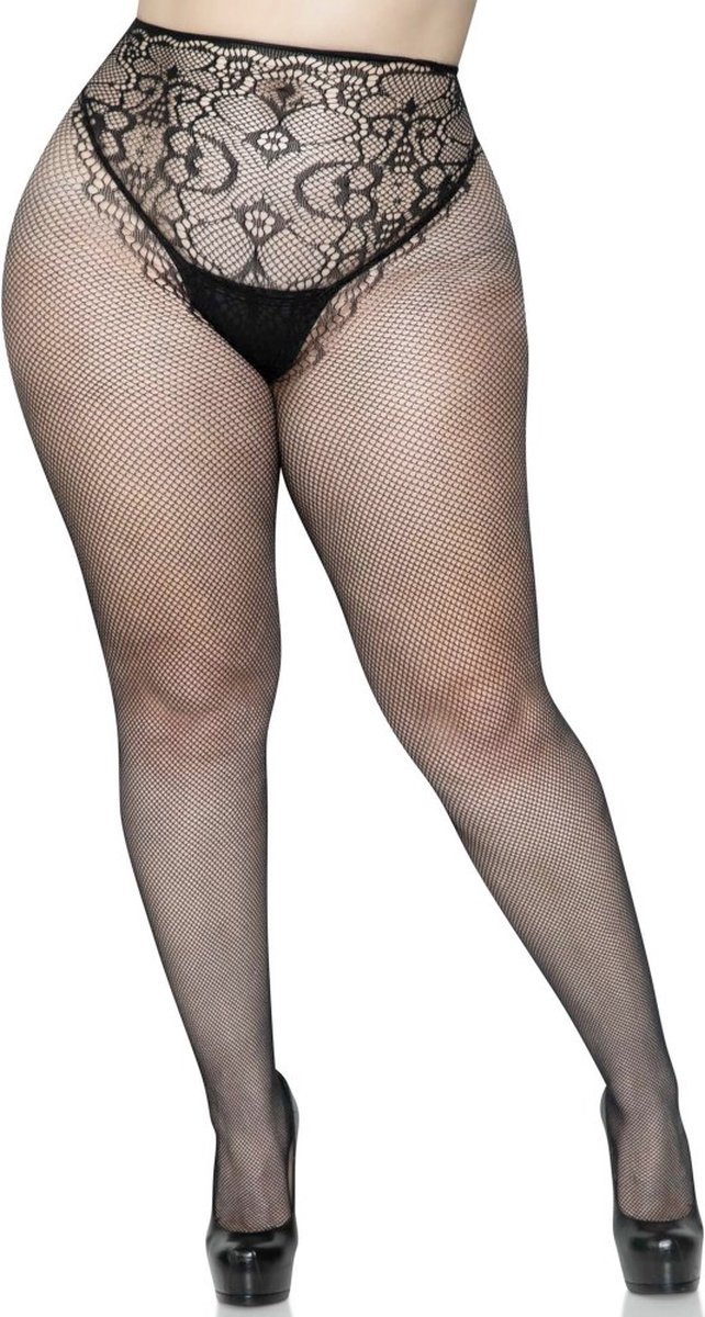 Leg Avenue - Fishnet Faux Lace Up Panty - Zwart (0714718560649)