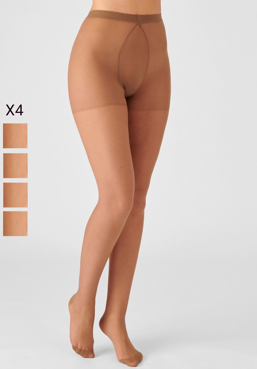 Damart - Set van 4 mousse panty's van 20 denier voor sterke heupen. - Vrouwen - Bruin - XL (3602800741779)