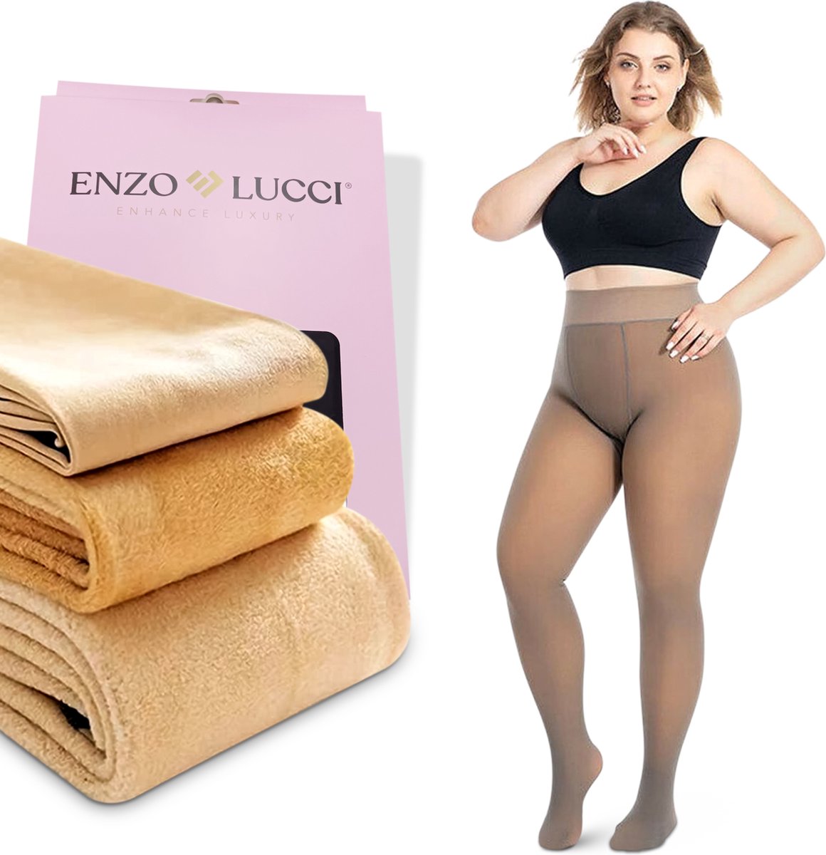 Enzo Lucci Fleece Panty voor Dames - Thermo Legging Panty's - Plus Size Maillot - Maat S/M (8721082029032)