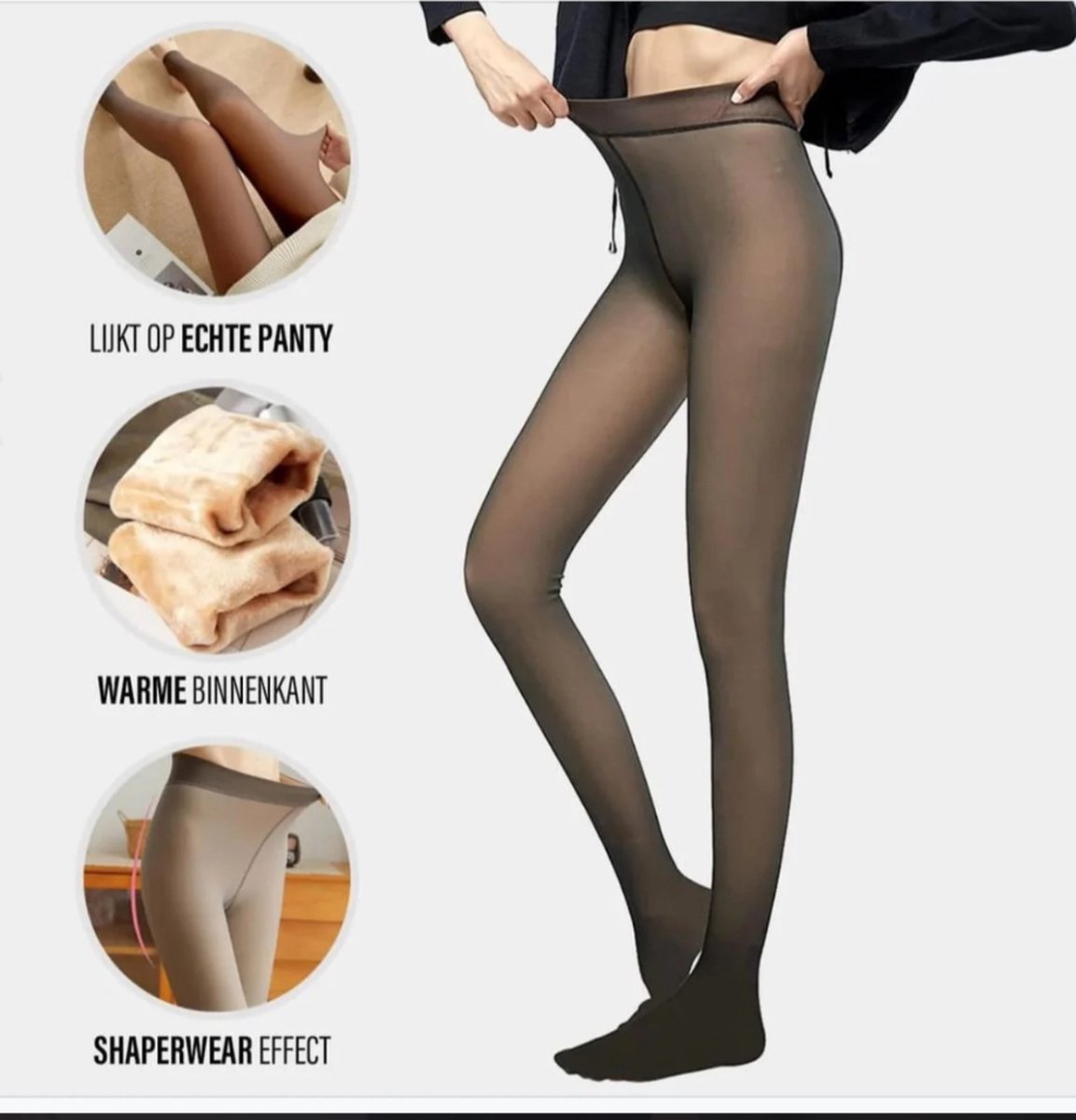 Fleece panty - L/XL - winter - 220g - panty - sterke panty - warme panty - huidskleur look - stijlvolle look - zwart - thermo panty - corrigerend - fleece (6152837735779)