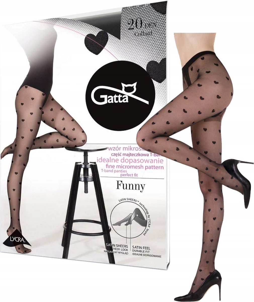 Gatta - Panty Dames - Maat M ( 1 stuks ) - Vrouwen Panty met Hart patroon - 20 Den - Panty maillot Dames - Zwart (8721008929941)