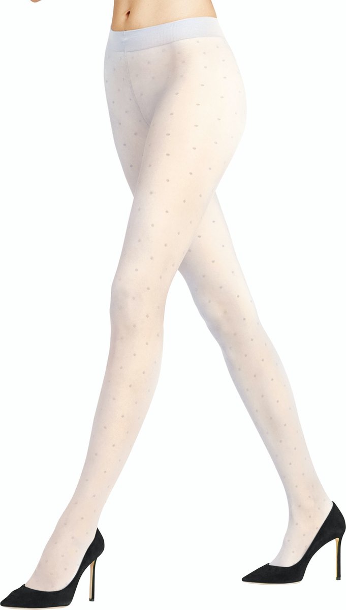 FALKE Dot mat met patroon ultra transparant 15 Denier panty maillot dames wit - Maat L (4031309193212)