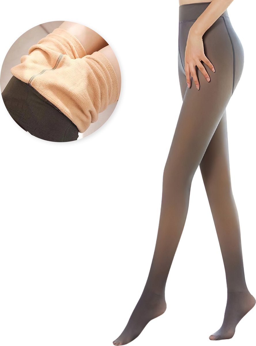 Fleece Panty van SupplyU - Thermo Panty M/L - Beige Doorschijnend - Fleece Panty - Warme Panty - Fleece Legging (8720299783935)