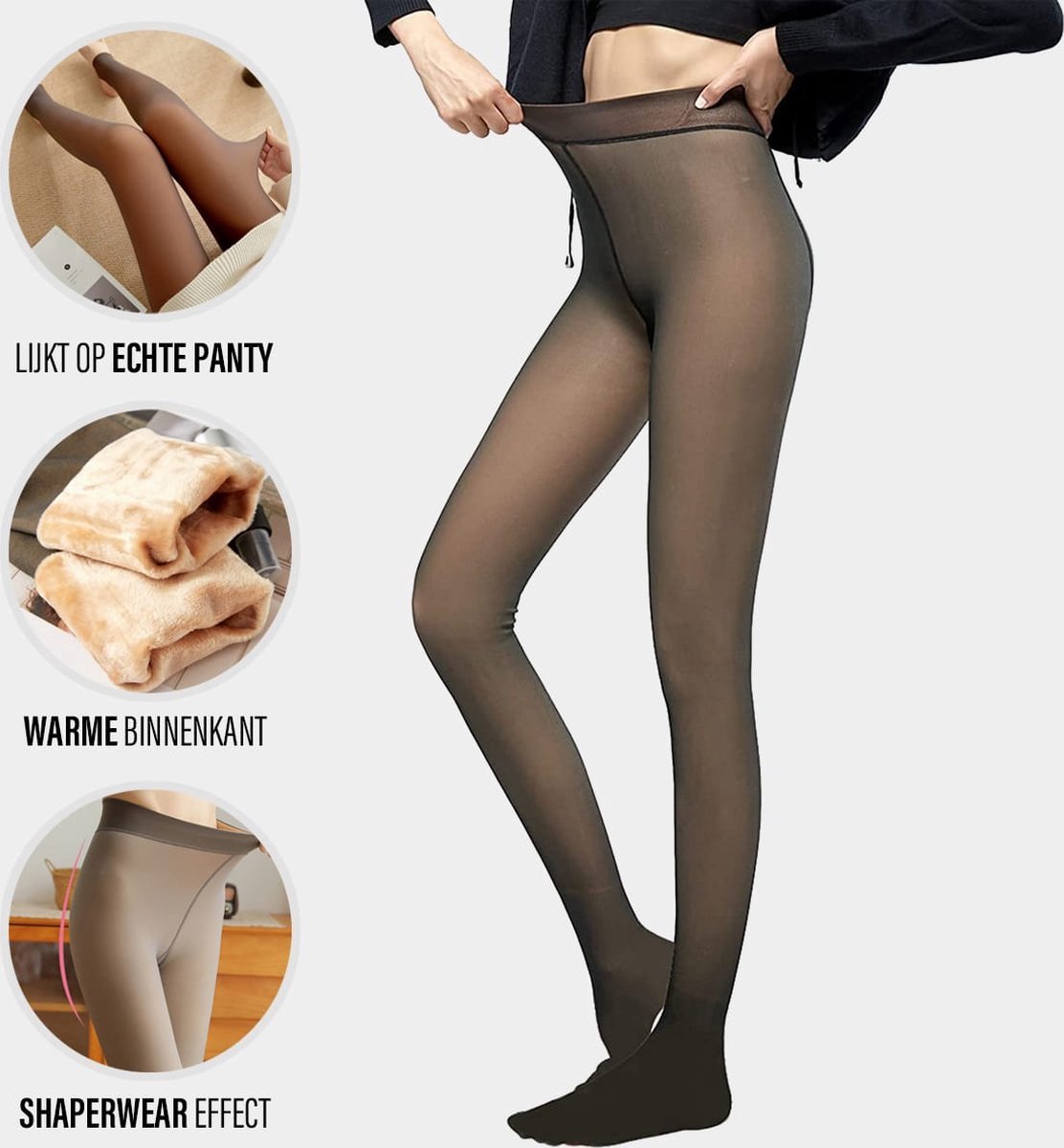 Fleece panty - L/XL - Bruin Nude Look - Winter - 220g - panty - sterke panty - warme panty - huidskleur look - stijlvolle look - Thermo panty - corrigerend - fleece - Gevoerde Thermo Panty (8721055485858)