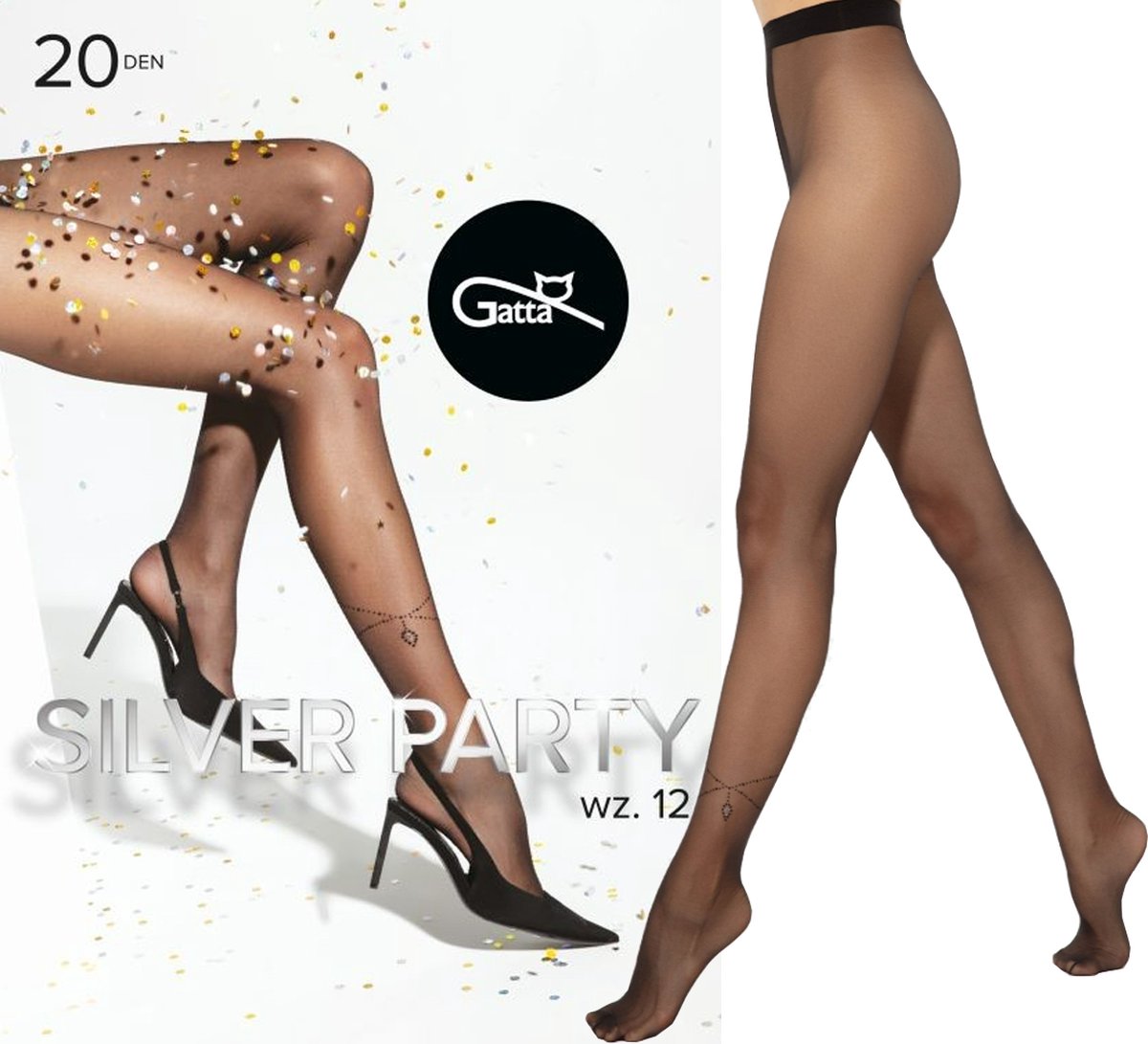 Gatta - SILVER PARTY - Panty's Dames - Maat L ( 1 stuks ) 20 Den - Vrouwen Panty met fijne Decoratief motief - Carnaval Panty - Nieuwjaar Panty - Zwart (5900042219543)