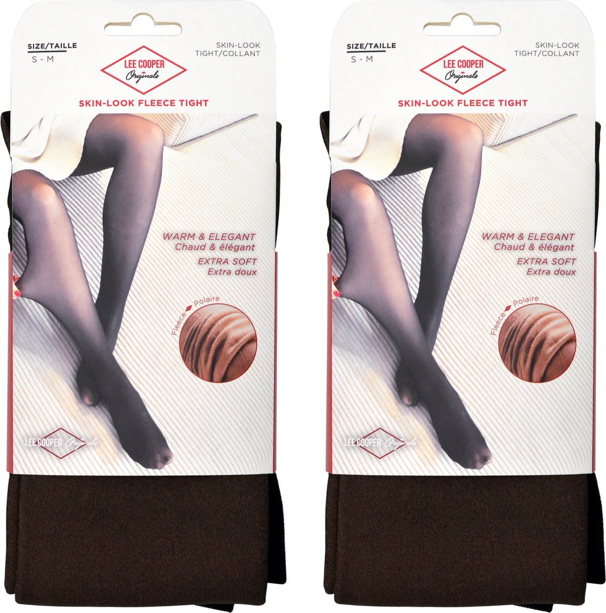 2x Fleece thermo panty - LEE COOPER - warme gevoerde panty - beige/zwart - super zacht - maat L/XL (5412477972448)