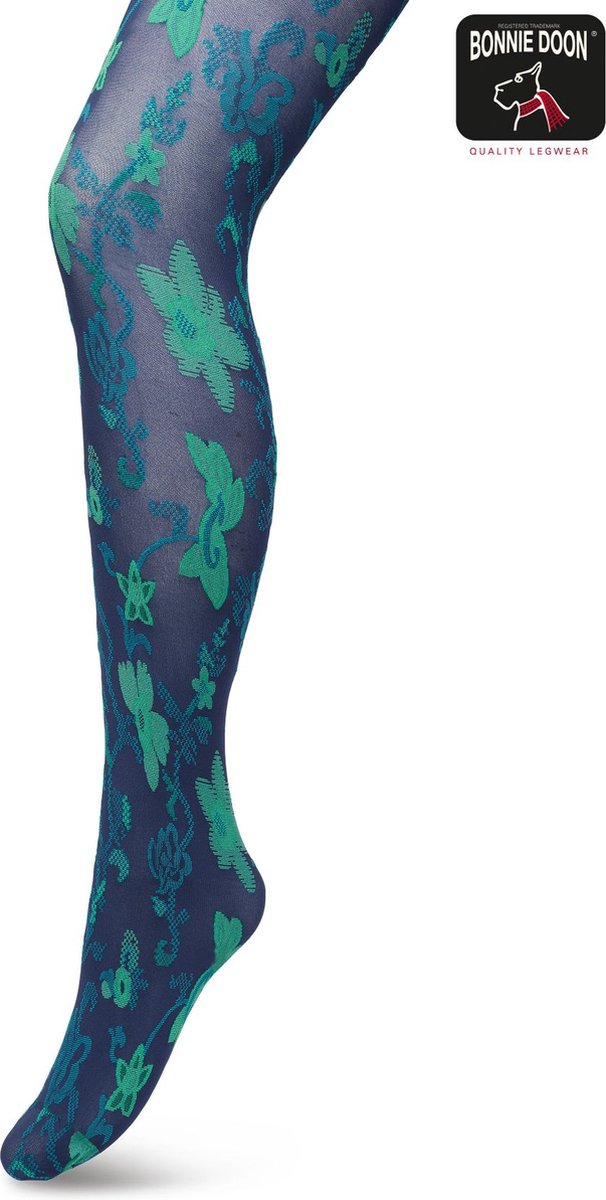 Bonnie Doon Bloemen Panty 60 Denier Donker Blauw Dames maat L/XL - Bloemenprint - Gebloemd - Print - Gladde Naden - Maximaal Draagcomfort - Floral Ornament Tights - Chique Panty - Feestelijk - Donkerblauw - Navy - BP221905.102 (8717394472130)