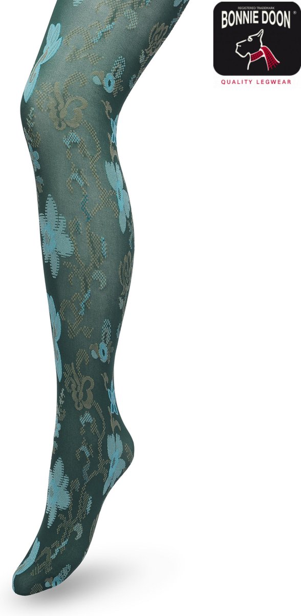 Bonnie Doon Bloemen Panty 60 Denier Donker Groen Dames maat L/XL - Bloemenprint - Gebloemd - Print - Gladde Naden - Maximaal Draagcomfort - Floral Ornament Tights - Chique Panty - Feestelijk - Donkergroen - Trekking Green - BP221905.380 (8717394472154)