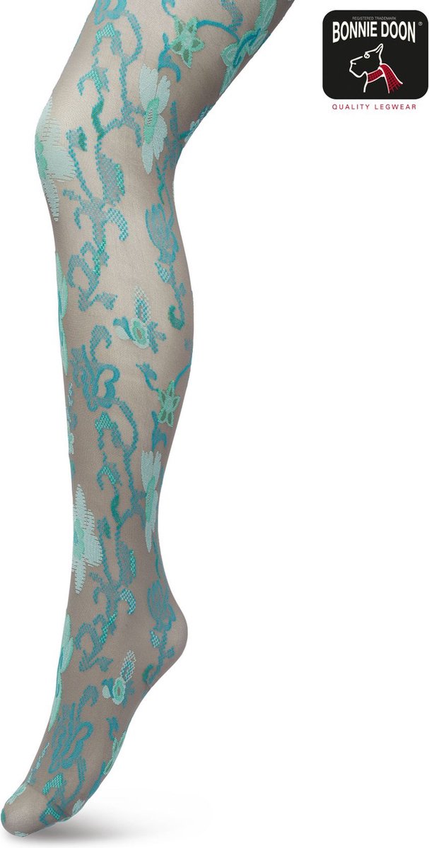 Bonnie Doon Bloemen Panty 60 Denier Grijs Dames maat S/M - Bloemenprint - Gebloemd - Print - Gladde Naden - Maximaal Draagcomfort - Floral Ornament Tights - Chique Panty - Feestelijk - Grijs/Blauw - Grey - BP221905.235 (8717394472109)