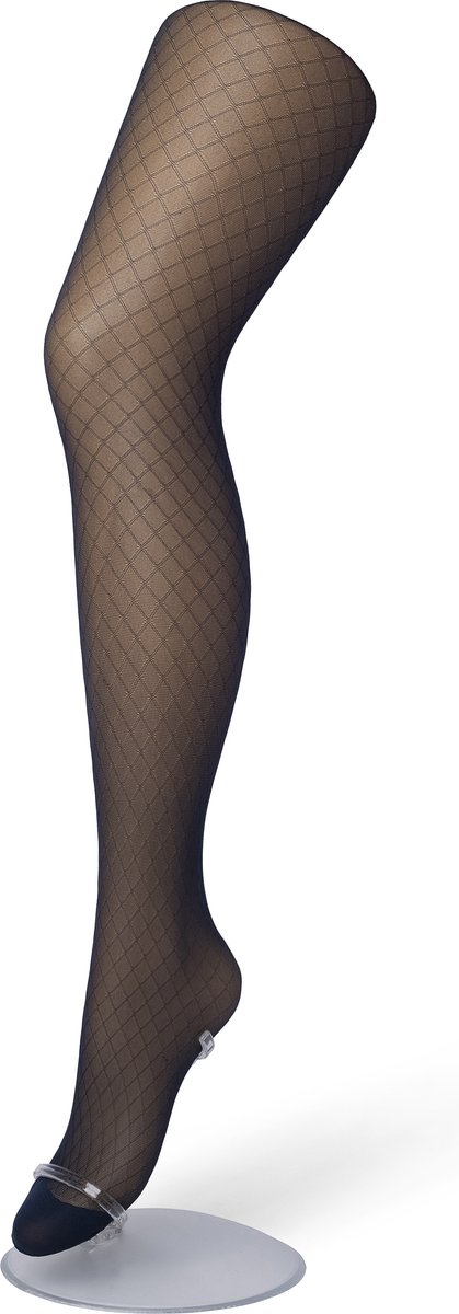 Bonnie Doon Curvy Line Dames Panty met Ruiten Print 40 Denier maat 44/46 XXL Donker Blauw - Plus Size - Lycra Xceptionelle - Maatje meer Panty - Ruitjes - Visnet - Zeer Chique en Comfortabel - Zeer Rekbaar - Grote maten - Comfort - Navy - BP051984.4 (8717394437979)