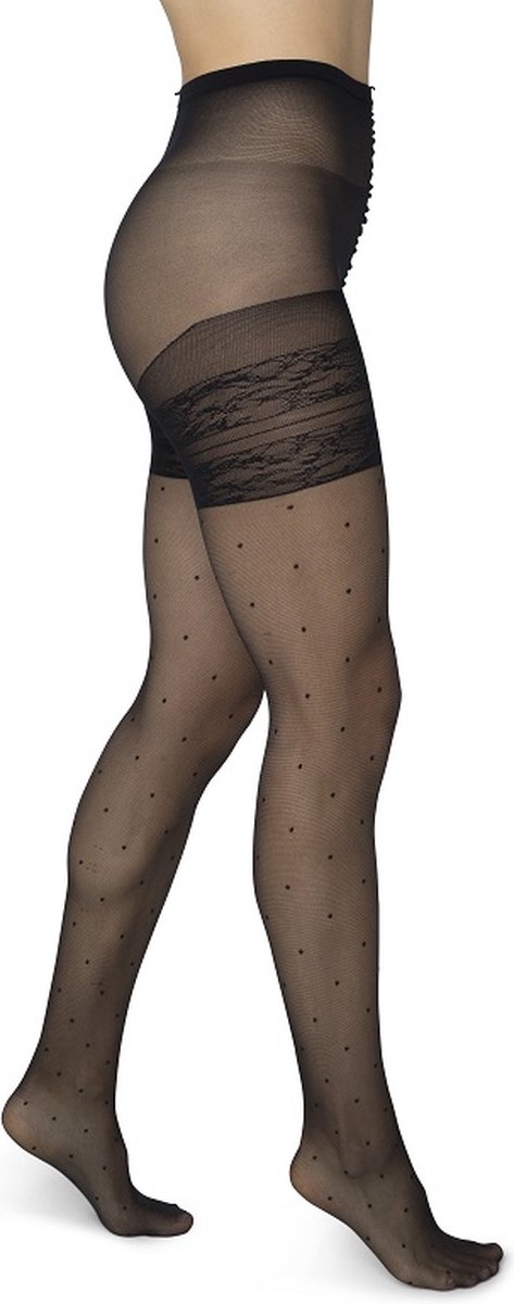 Bonnie Doon Curvy Line Dames Panty met Stippen 20 Denier maat 44/46 XXL Zwart - Plus Size - Lycra Xceptionelle - Maatje meer Panty - Stipjes Print - Zeer Chique en Comfortabel - Hoge Rekbaarheid - Grote maten - Extra Comfort - Black - BP051983.101 (8717394437894)