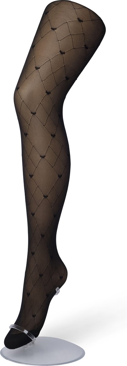 Bonnie Doon Dames Hartjes Panty 30 Denier Zwart maat L/XL - Hartjes en Ruitjes - Chique Panty - Hart Dessin - Brede Boord - Comfort - Geruite Print - Little Hearts Tights - Feestelijk - Black - BP201905.101 (8717394441228)