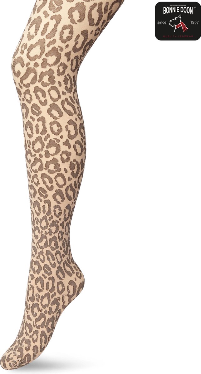 Bonnie Doon Dames Panterprint Panty 100 Denier Beige maat S/M - Chique Panty - Leopard Dessin - Brede Boord - Comfort - Panter Print - Jaguar - Dieren Print - Jaguar Tights - Feestelijk - Licht Roze - Almost Apricot - BP211904.116 (8717394456024)