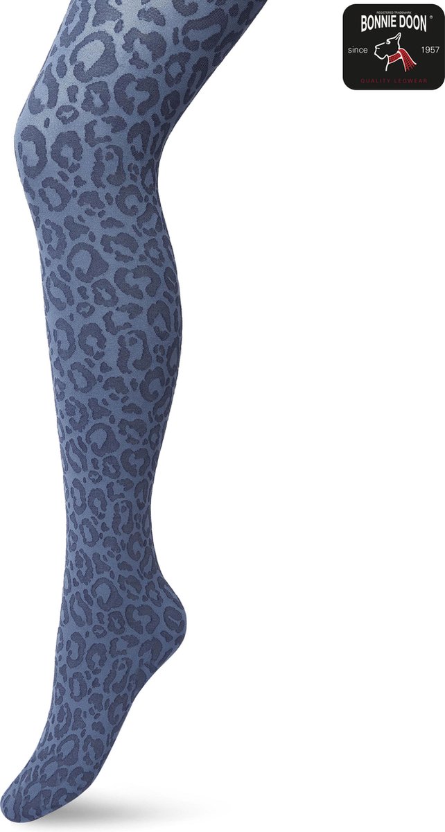 Bonnie Doon Dames Panterprint Panty 100 Denier Blauw maat L/XL - Chique Panty - Leopard Dessin - Brede Boord - Comfort - Panter Print - Jaguar - Dieren Print - Jaguar Tights - Feestelijk - Bering Sea - BP211904.131 (8717394456055)