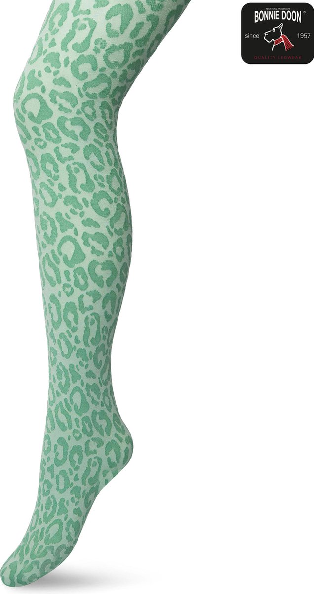 Bonnie Doon Dames Panterprint Panty 100 Denier Groen maat S/M - Chique Panty - Leopard Dessin - Brede Boord - Comfort - Panter Print - Jaguar - Dieren Print - Jaguar Tights - Feestelijk - Malachite Green - BP211904.277 (8717394456062)