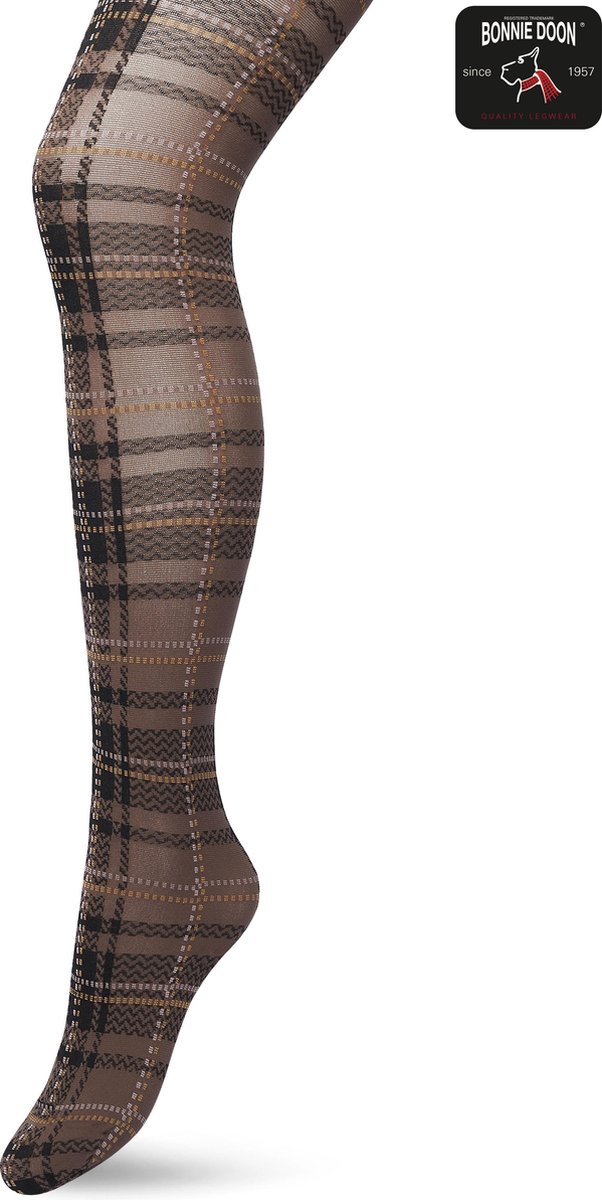 Bonnie Doon Dames Panty met Ruiten 40 Denier Bruin maat S/M - Ruit Motief - Ruitjes Print - Uitstekende pasvorm - Gladde Naden - London Checks Tights - Heerlijk Comfortabel - Shopping Bag Brown - BP211910.347 (8717394456574)