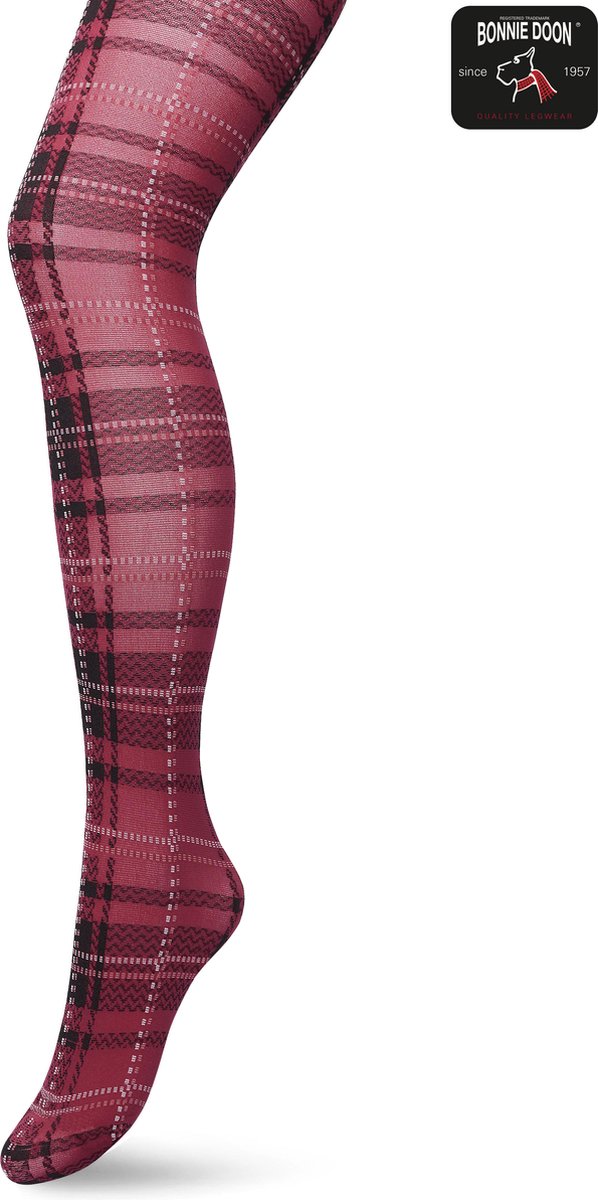 Bonnie Doon Dames Panty met Ruiten 40 Denier Donker Rood maat S/M - Ruit Motief - Ruitjes Print - Uitstekende pasvorm - Gladde Naden - London Checks Tights - Heerlijk Comfortabel - Bordeaux - Donkerrood - Rhododendron - BP211910.338 (8717394456550)