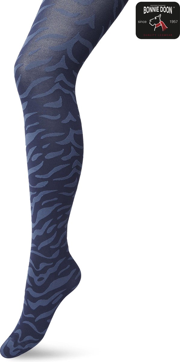 Bonnie Doon Dames Panty met Zebra Print 100 Denier maat S/M Blauw - Uitstekend Draagcomfort - Zebraprint - Dierenprint - Gladde Naden - Perfecte Pasvorm - Bering Sea - BP211902.131 (8717394455867)
