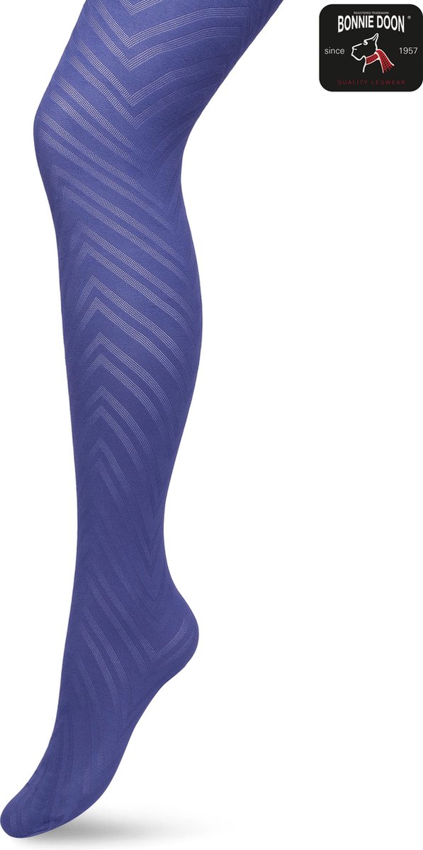 Bonnie Doon Dames Zigzag Panty 70 Denier Blauw maat L/XL - Chique Panty - Zigzag Strepen Dessin - Brede Boord - Comfort - Streepjes Print - Gestreept - Zigzag Tights - Feestelijk - Skipper Blue - BP211906.351 (8717394456192)