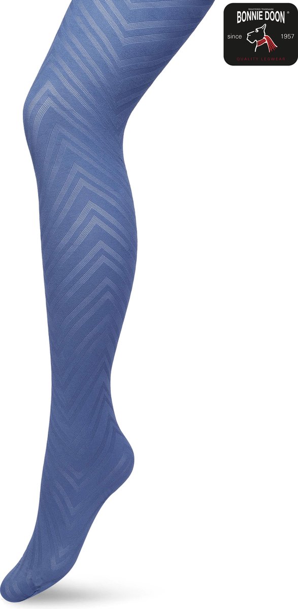 Bonnie Doon Dames Zigzag Panty 70 Denier Blauw maat S/M - Chique Panty - Zigzag Strepen Dessin - Brede Boord - Comfort - Streepjes Print - Gestreept - Zigzag Tights - Feestelijk - Blue Ashes - BP211906.146 (8717394456161)