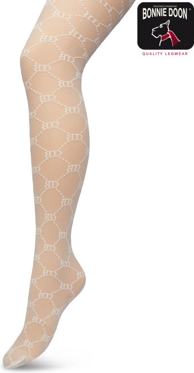 Bonnie Doon Geruite Panty 60 Denier Wit Dames maat S/M - BD logo - Ruitjes Patroon - Print - Gladde Naden - Maximaal Comfort - Bonnie Doon Tights - Chique Panty - Feestelijk - Off White - Ivoor - Crème - Gebroken Wit - Ivory - BP221901.250 (8717394472765)