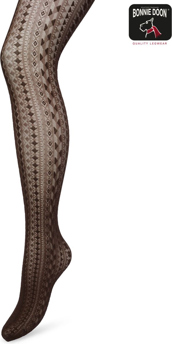 Bonnie Doon Grafische Panty 40 Denier Bruin Dames maat L/XL - Grafisch - Print - Gladde Naden - Maximaal Draagcomfort - Chique Panty - Geometrie Tights - Feestelijk - Bracken - BP221902.158 (8717394466429)