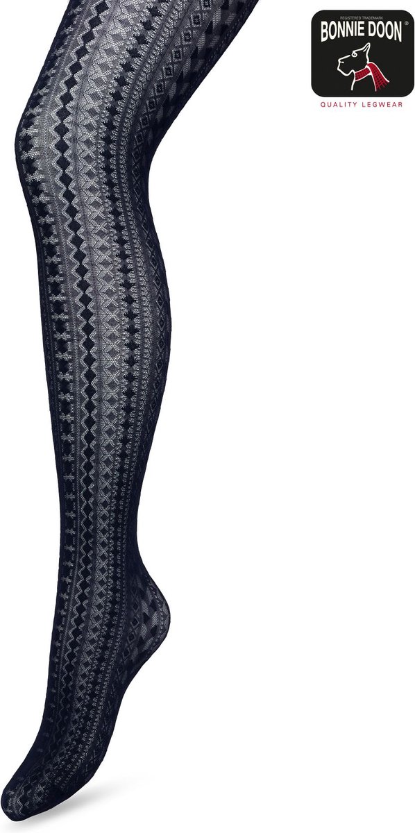 Bonnie Doon Grafische Panty 40 Denier Donker Blauw Dames maat L/XL - Grafisch - Print - Gladde Naden - Maximaal Draagcomfort - Chique Panty - Geometrie Tights - Feestelijk - Dark Blue - BP221902.111 (8717394466368)