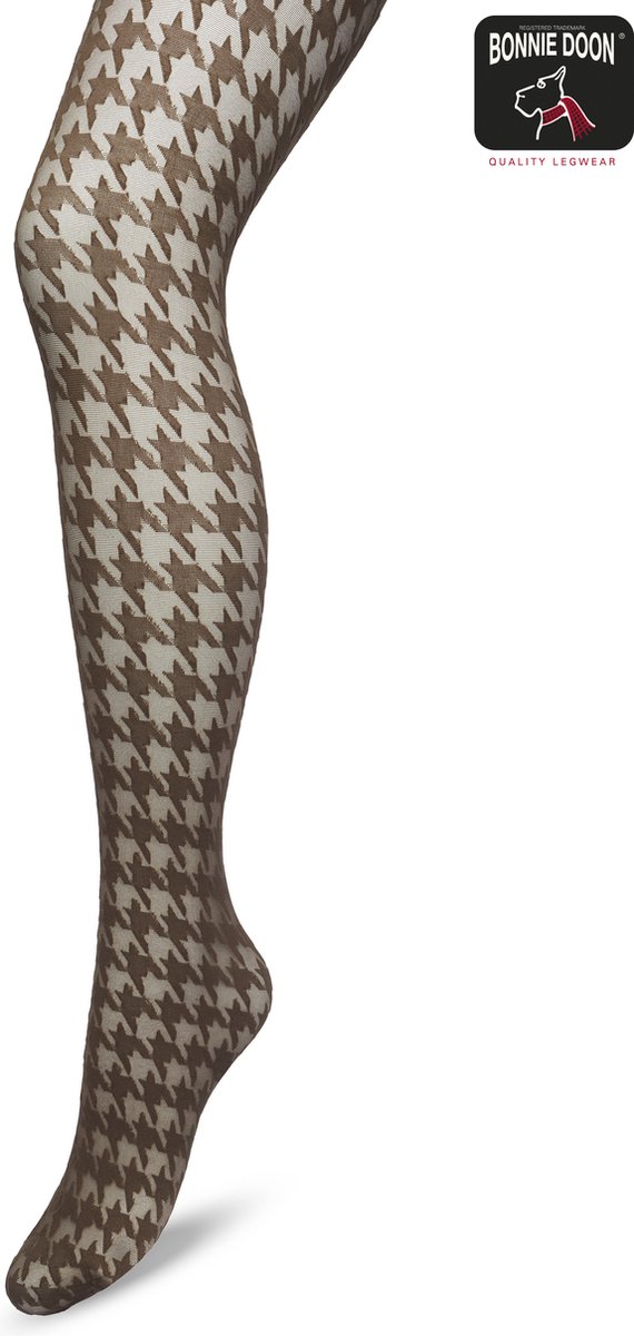 Bonnie Doon Houndstooth Panty 50 Denier Bruin Dames maat S/M - Pied de Poule - Print - Gladde Naden - Maximaal Draagcomfort - Houndstooth Tights - Chique Panty - Feestelijk - Donkerbruin - Bracken - BP221903.158 (8717394471942)