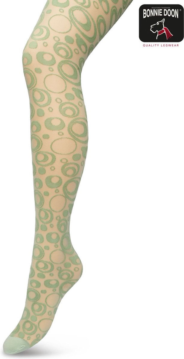 Bonnie Doon Panty 50 Denier Groen Dames maat S/M - Rondjes en stipjes - Print - Cirkels - Dot Panty - Gladde Naden - Maximaal Draagcomfort - Circkles and Dots Tights - Chique Panty - Feestelijk - Licht Groen - Lichtgroen - Loden Frost - BP221904.273 (8717394471980)