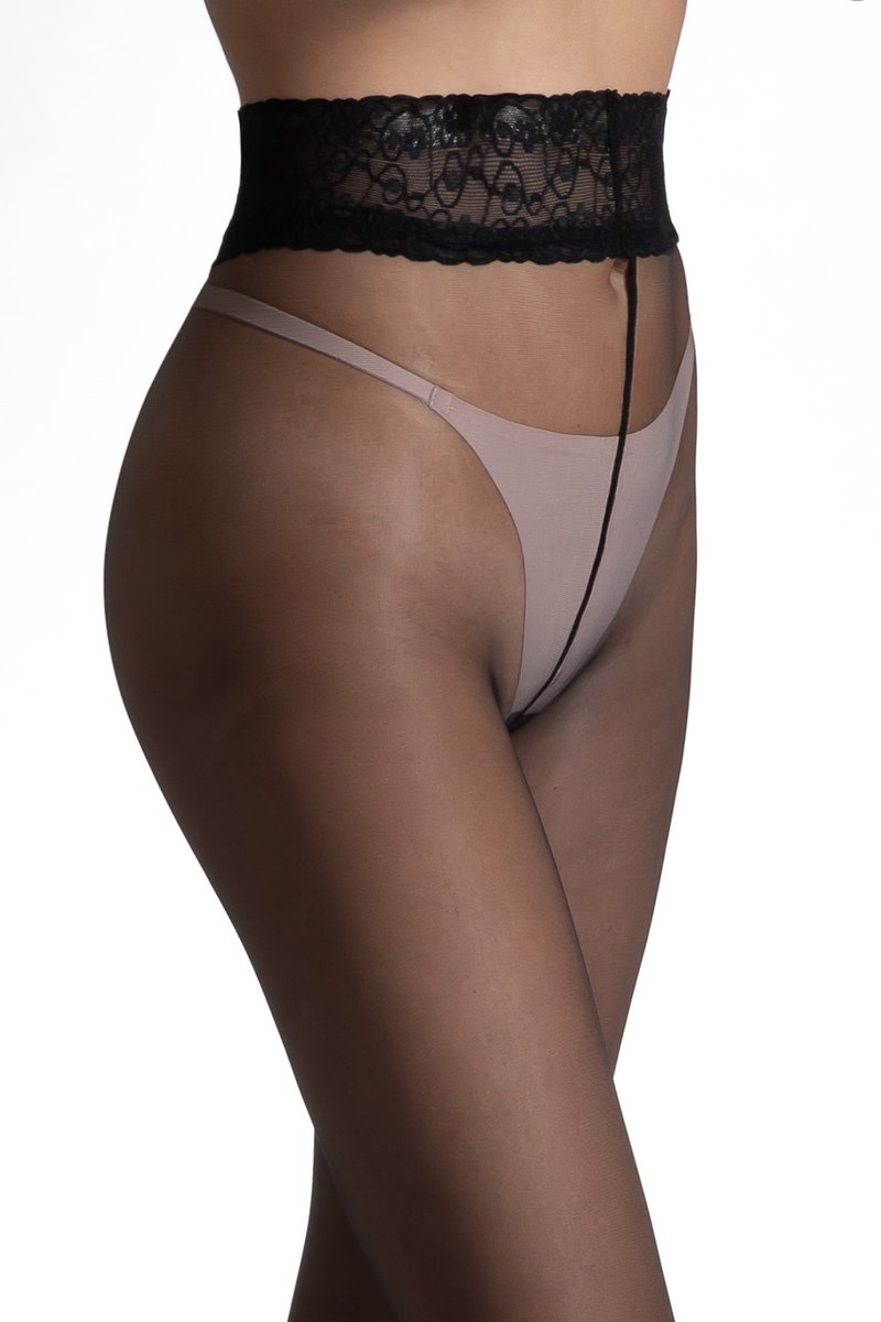 Dunne Luxe Panty - Zwart met Kant - 15 Denier - Maat: M - Model: Lux Lace - Merk: Amour (5905679299692)