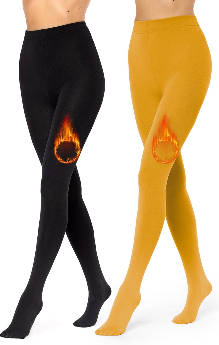 Merry Style - Set 2x Thermo Panty - Winter panty - Fleece Panty - Zachte Panty - Fleece legging - Warme Panty - Zwart/Mosterd - M/L - MS-ATX-442-Tights-2B (4061692834799)