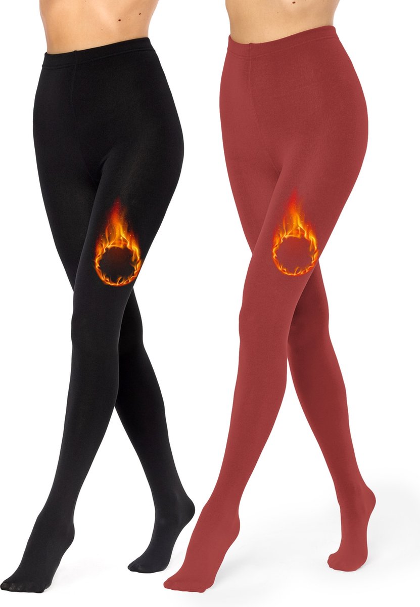 Merry Style - Set 2x Thermo Panty - Winter panty - Fleece Panty - Zachte Panty - Fleece legging - Warme Panty - Zwart/Wijn - XS/S - MS-ATX-442-Tights-2B (4061692834829)