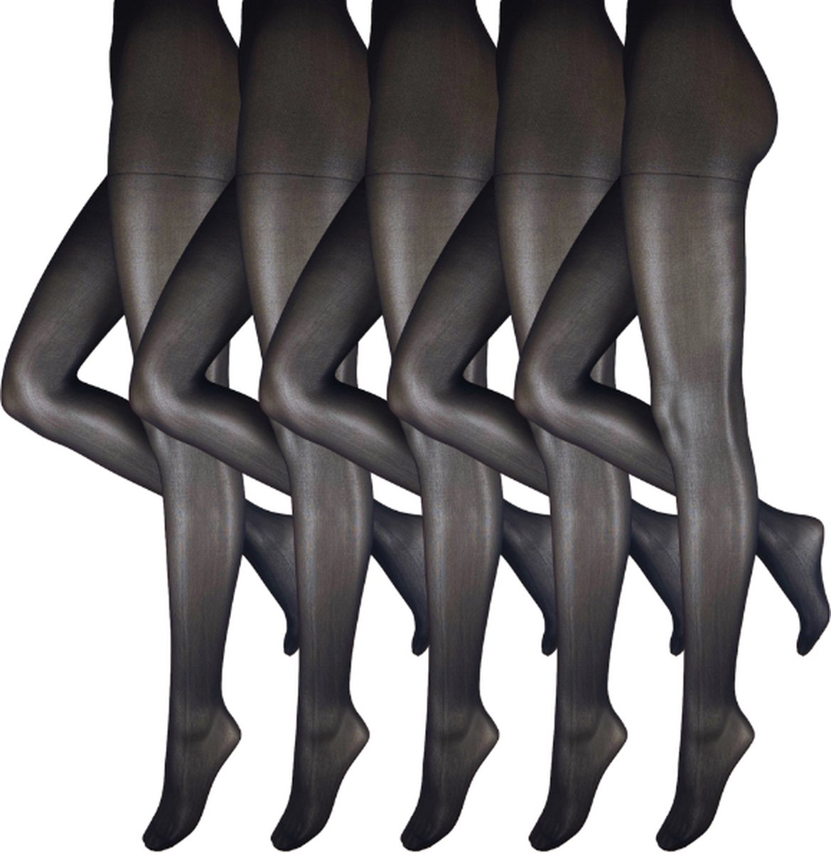 Panty - 5 stuks - Klassiek - 30 den - Half doorzichtig - Zwart - Maat XXL (52-54) (6094023184117)