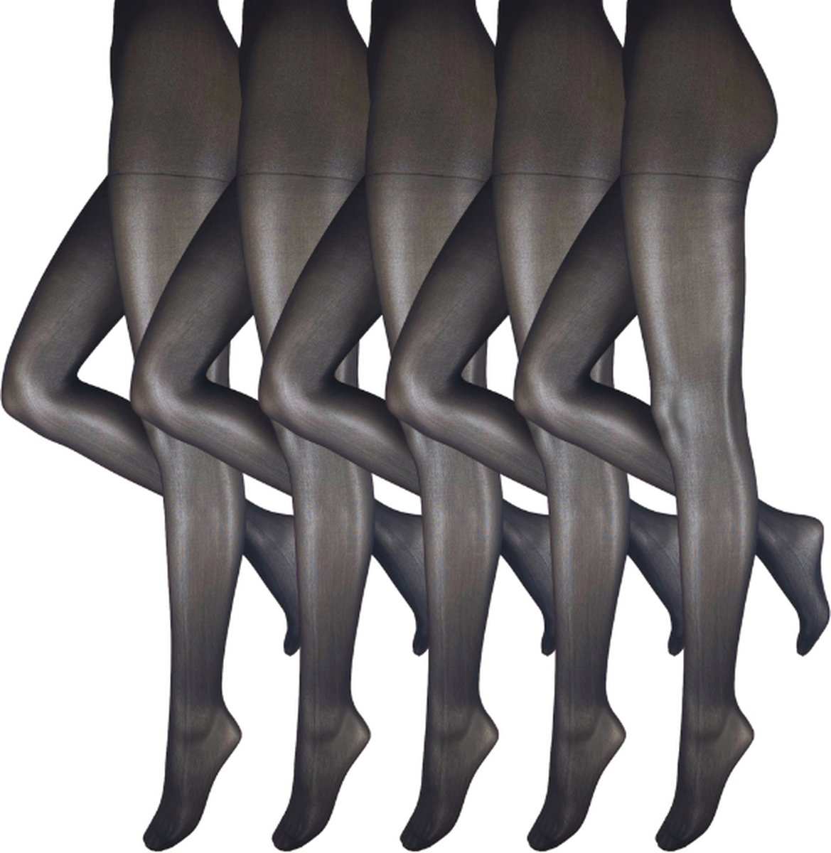 Panty - 5 stuks- Klassiek - 30 den - Zwart - Maat L (44-46) (6094040450479)