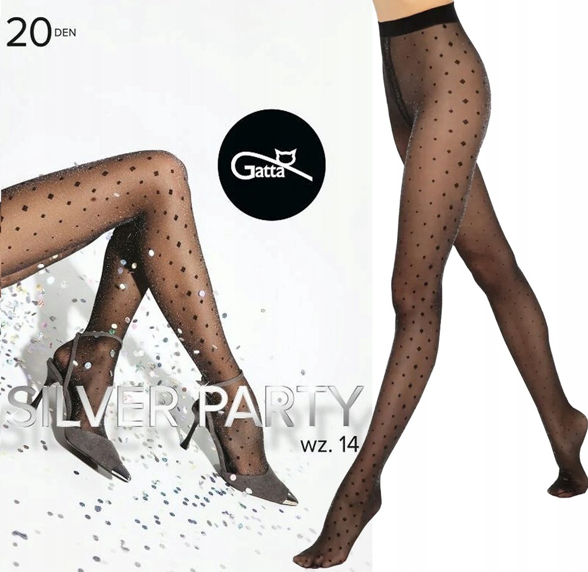 Panty Dames - Glitter Panty - SILVER PARTY - Maat XL ( 1 stuks ) 20 Den - Vrouwen Panty Glanzende met vierkante -Feest Panty - Nieuwjaar Panty - Gatta Zwart (5900042219598)